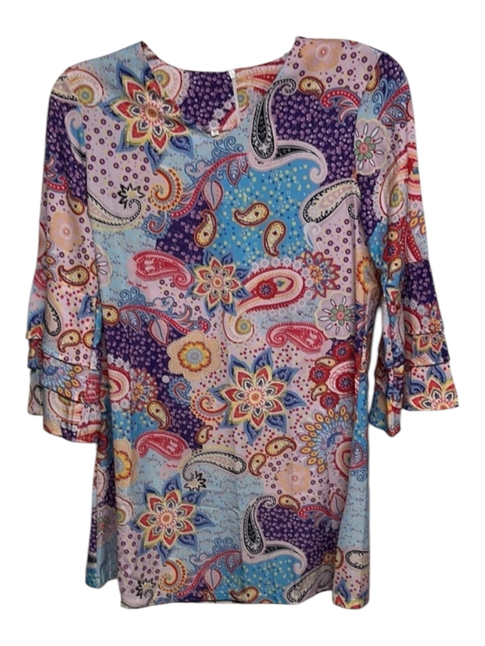 Boho Paisley Print Shift Dress Colorful Tunic Dress Medium